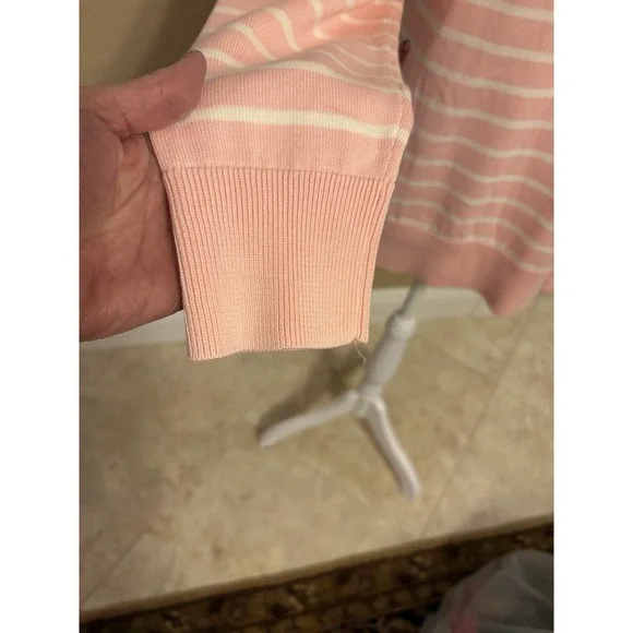 Talbots Crew Neck Pink And White Striped Sweater With Butterfly Embroidery, L - Picture 5 of 9